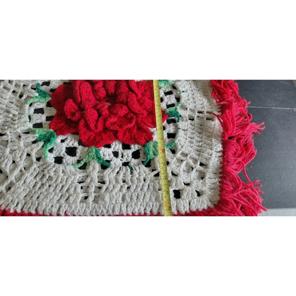 vintage handcrafted crochet 3D rose granny square pillow cover Grandma Decor Art
